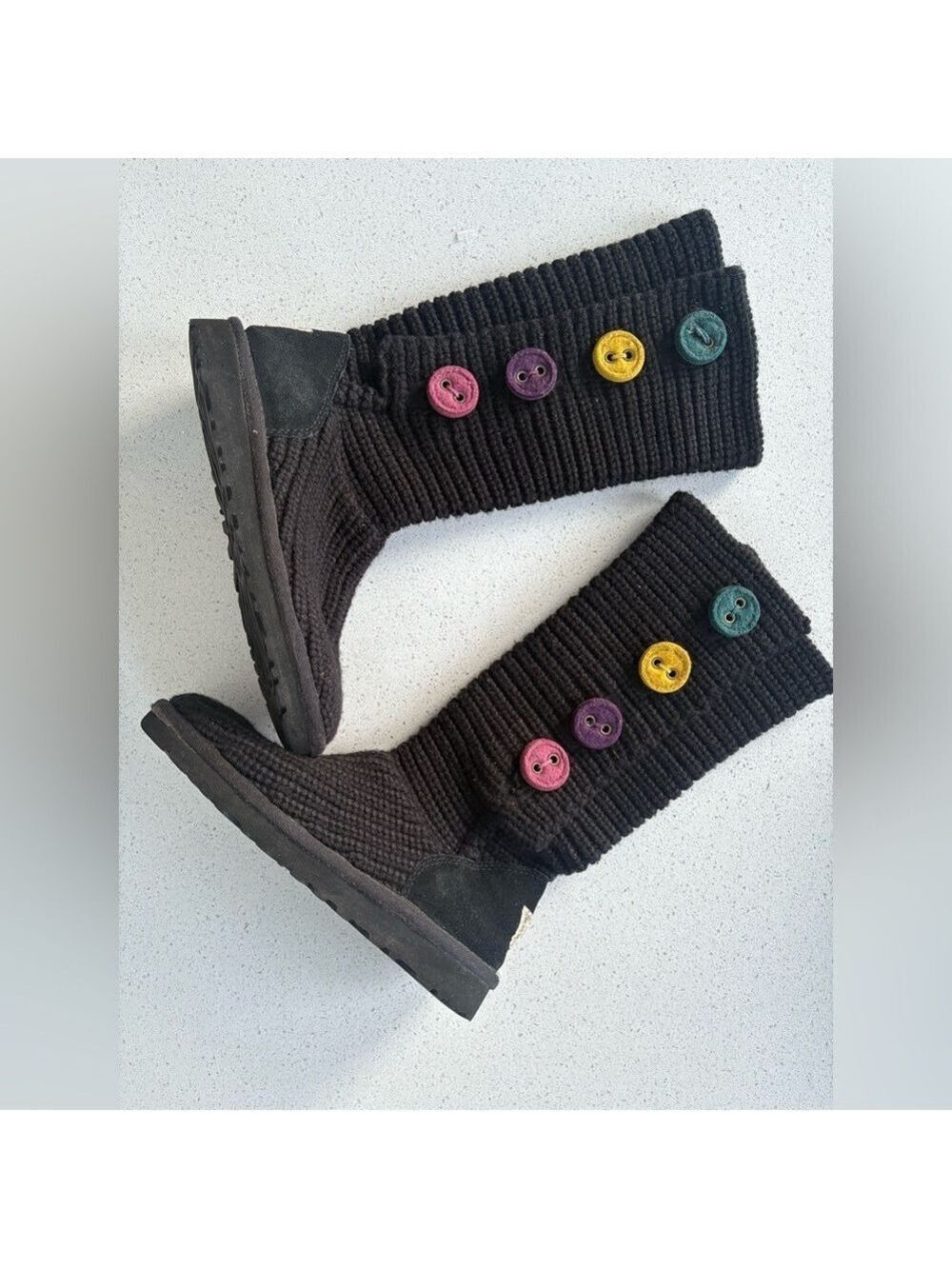 Ugg Black Cardy Knit Boots with Colorful Buttons